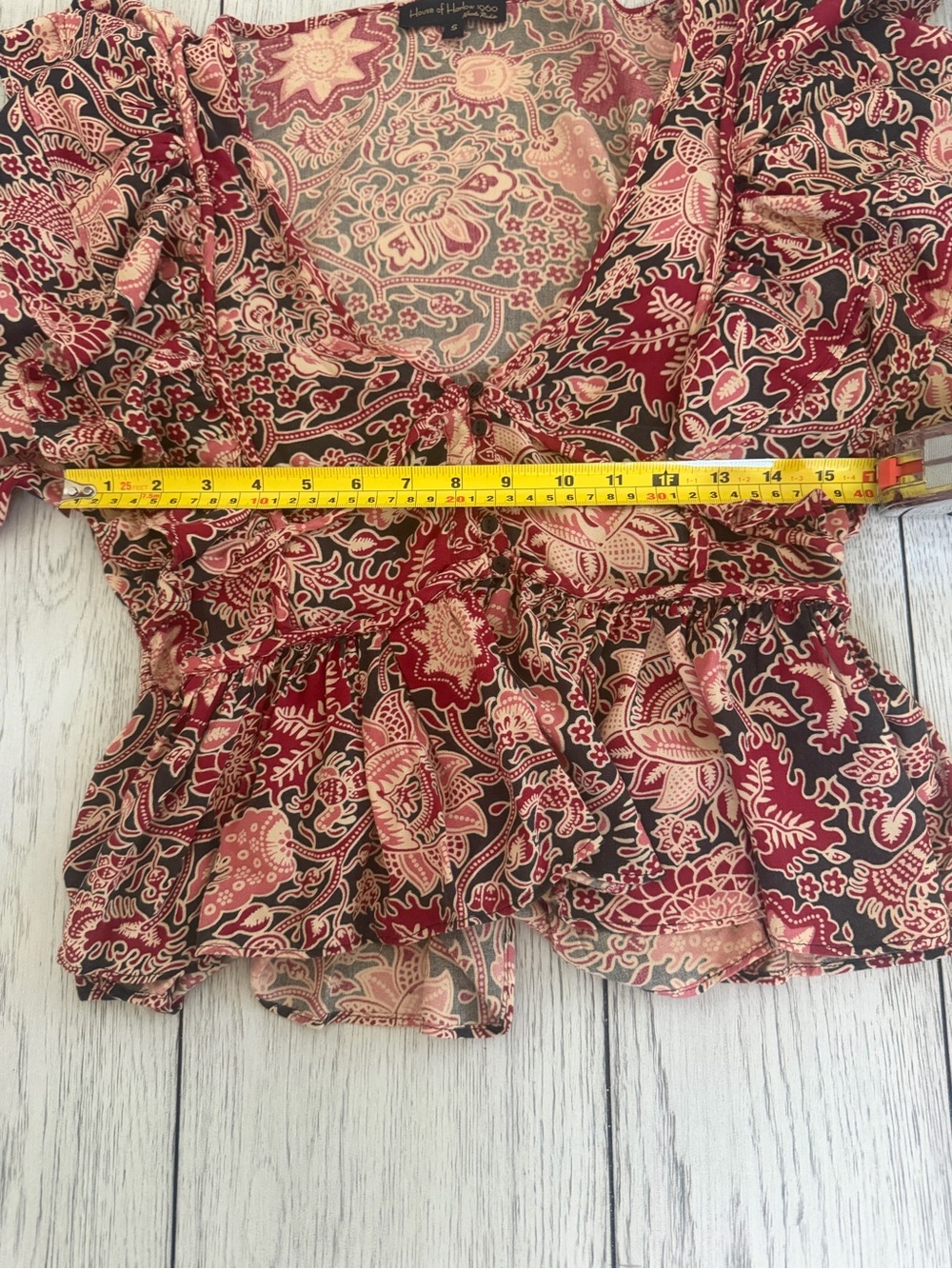 House of Harlow 1960 Jaipur Print Ruffle Blouse Small Boho - Picture 3 of 6